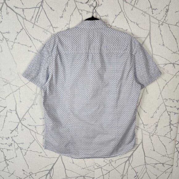 Blumind White Blue Geometric Print 100% Cotton Pearl Snap Shirt - Picture 3 of 5